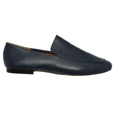 Navy Leather Pointed Toe Loafers