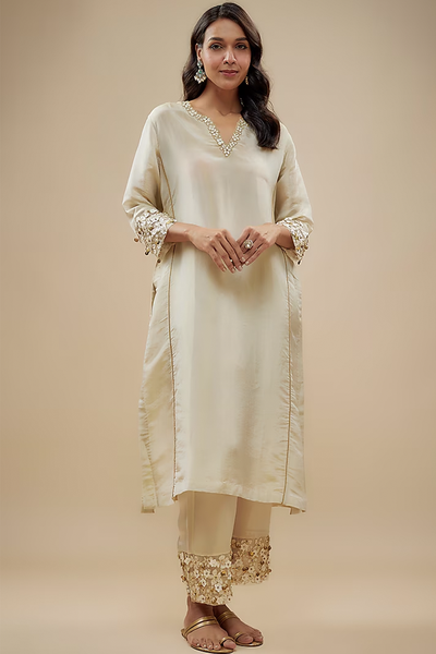 Tissue Organza Aari Hand Embroidered Kurta Set from Taavare