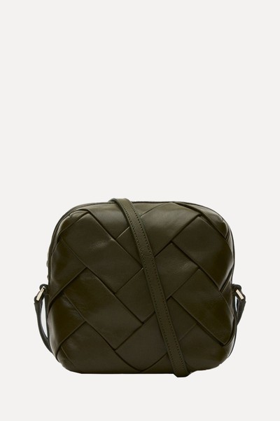 Woven Nappa Leather Crossbody Bucket Bag