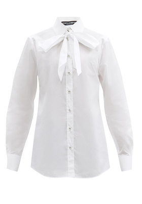 Pussy-Bow Cotton-Poplin Blouse from Dolce & Gabbana