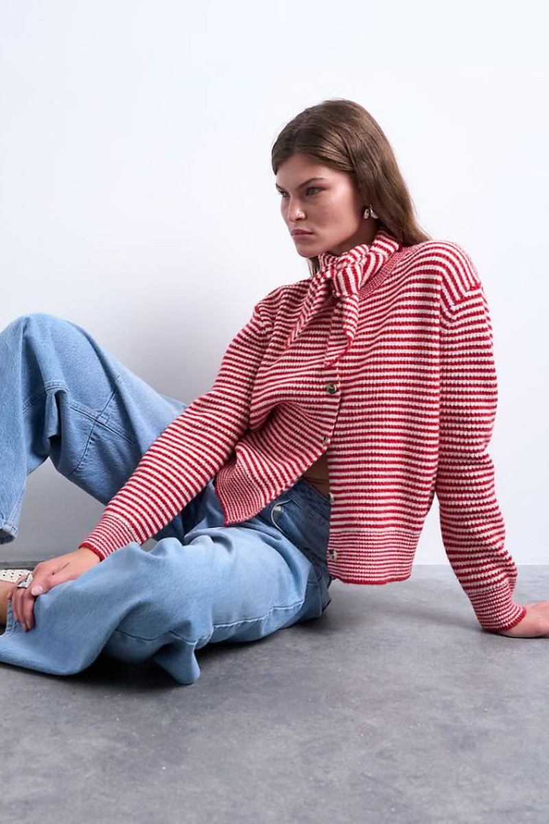 Knitted Stripe Cardigan & Scarf