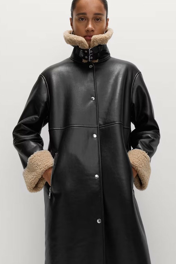 Faux Shearling Collared Longline Aviator Coat from  Marks & Spencer
