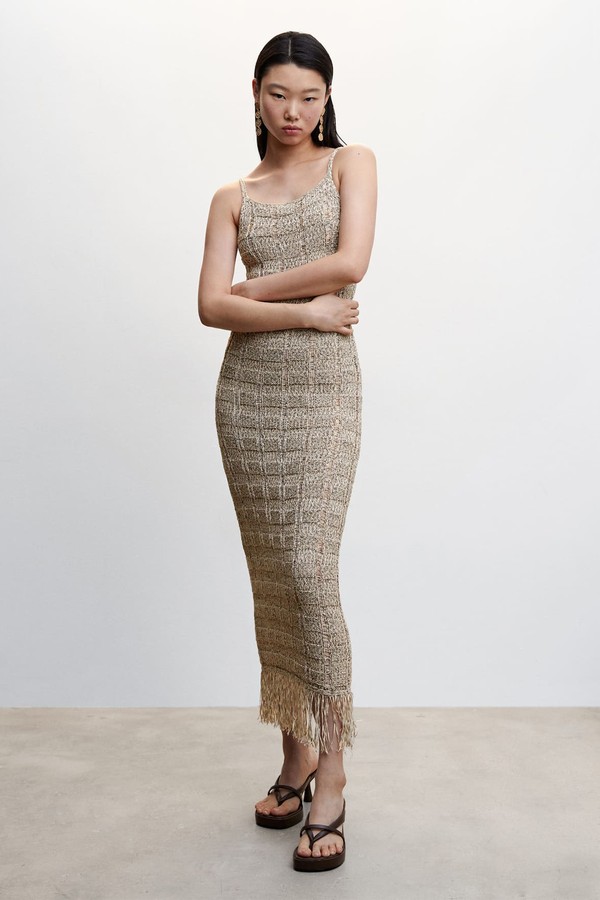Knitted Dress With Fringe Detail from Mango
