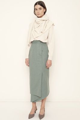 Mint Pinstriped Wool Skirt by Walk of Shame