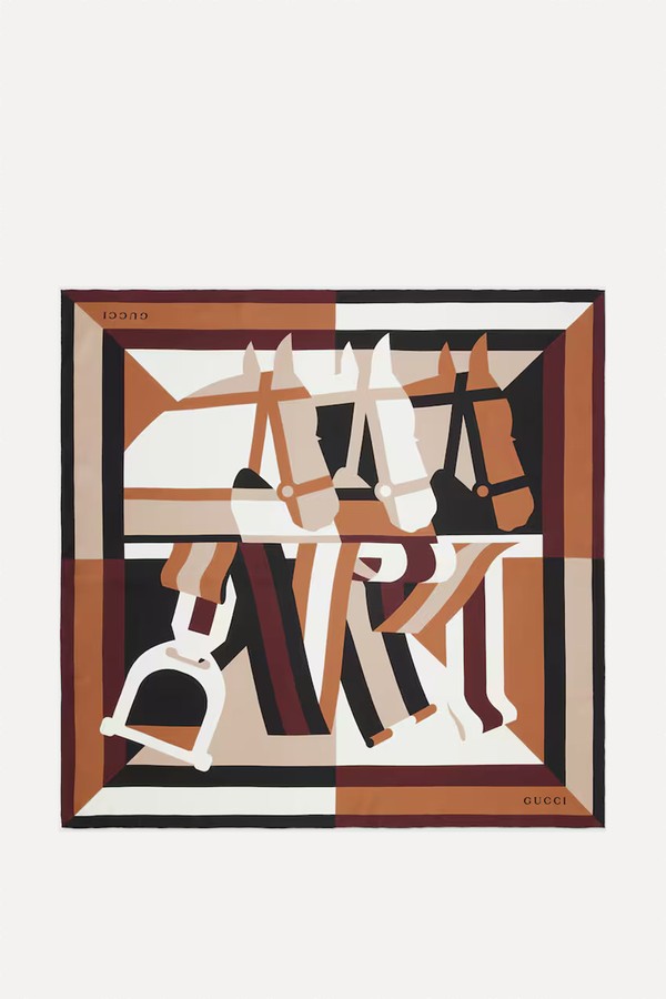 Allover Equestrian Print Silk Carré from Gucci