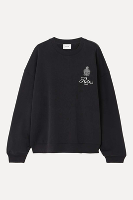 Late Checkout Embroidered Cotton-Jersey Sweatshirt from FRAME x Ritz Paris