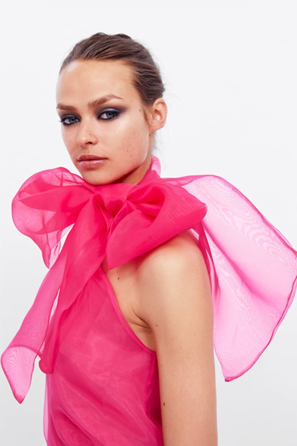 Organza Blouse With Bow Detail