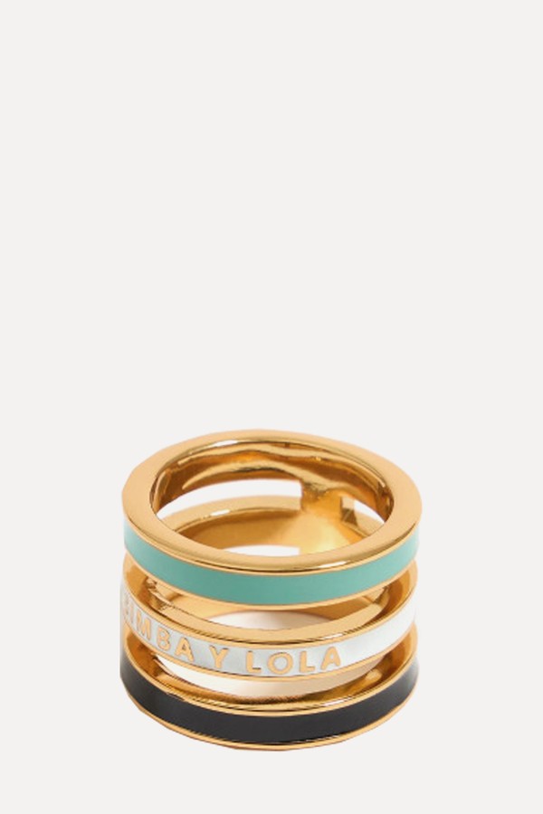 Multicolor Enamel Logo Three-Band Ring from Bimba Y Lola