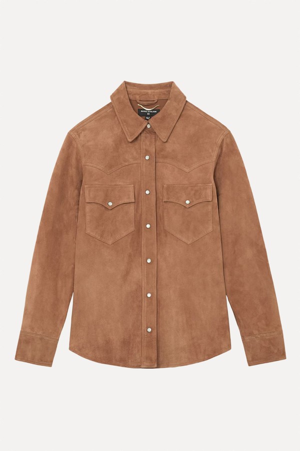 Delilah Atelier Suede Western Press-Stud Shirt