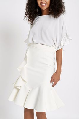 White Midi Frill Skirt