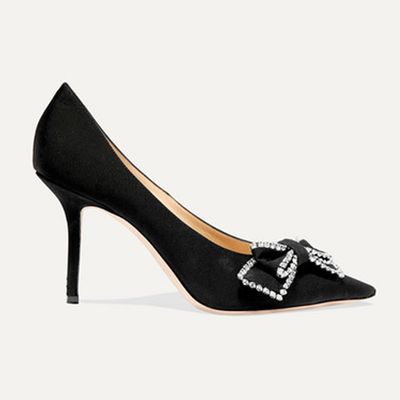 Saphia 85 Crystal-Embellished Bow-Detailed Grosgrain Pumps from Jimmy Choo