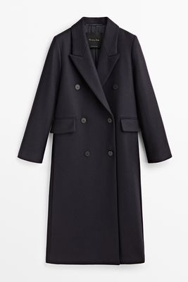 Long Wool Blend Double-Breasted Coat from Massimo Dutti
