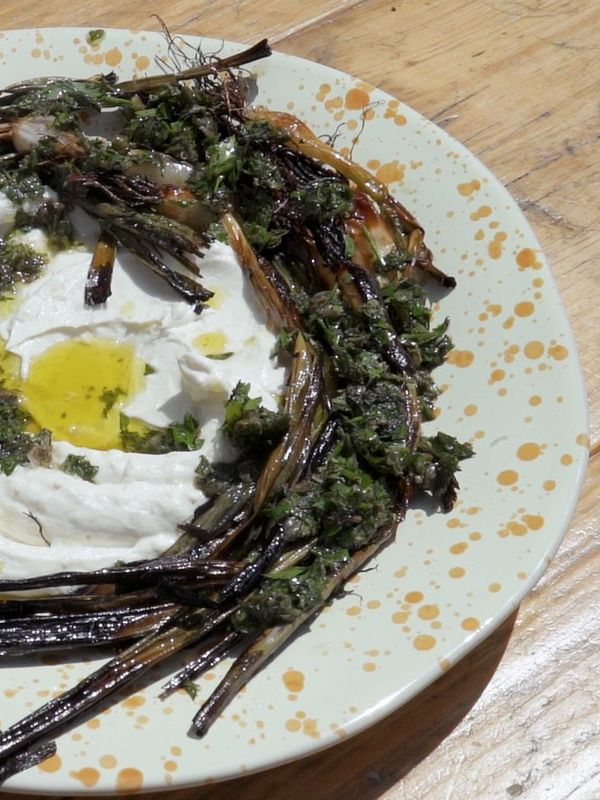 Charred Spring Onions With Whipped Ricotta & Salsa Verde