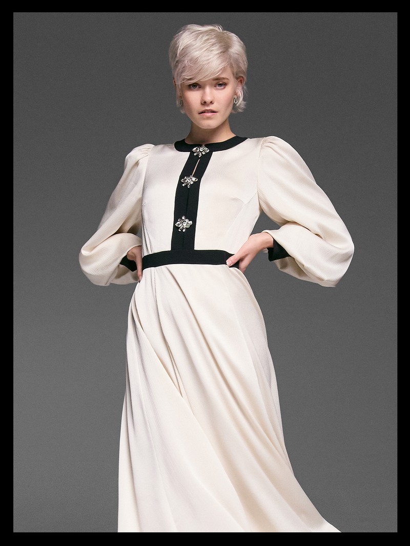 Elizabeth Embellished Puff Sleeve Midi Dress