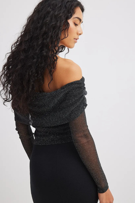 Off The Shoulder Mesh Glitter Top from NA-KD