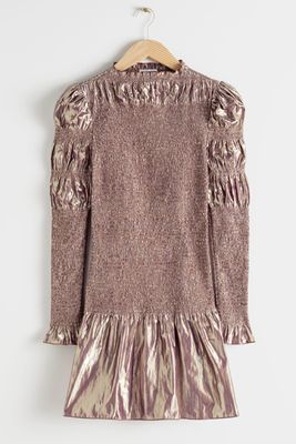 Smocked Metallic Mini Ruffle Dress from & Other Stories