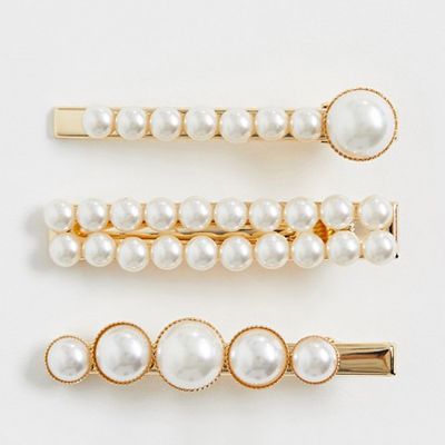 3 Hair Clips In Mixed Pearl Shapes from ASOS