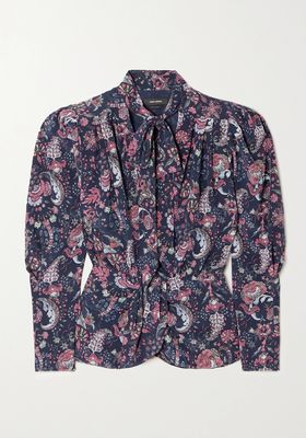 Batozia Ruched Printed Silk-Blend Crepe De Chine Blouse from Isabel Marant