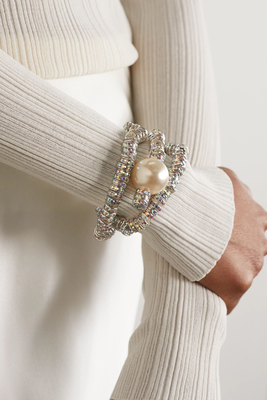 Convertible Silver Tone, Crystal & Faux Pearl Cuff from Pearl Octopuss.y