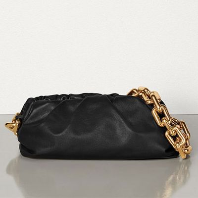 The Pouch Chain-embellished Gathered Leather Clutch from Bottega Veneta