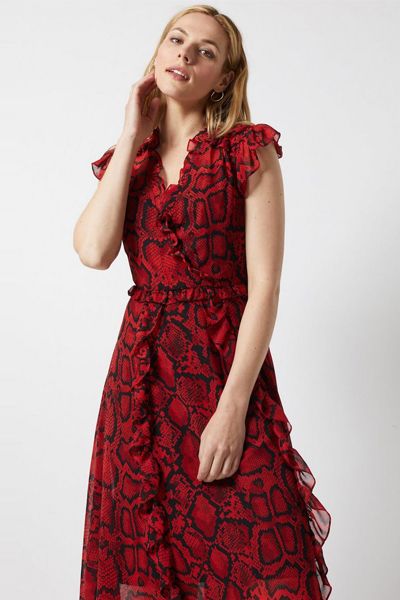 Red Snake Chiffon Asymmetric Dress