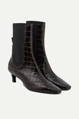 Kitten-Heel Croc-Embossed Leather Ankle Boots from Totême