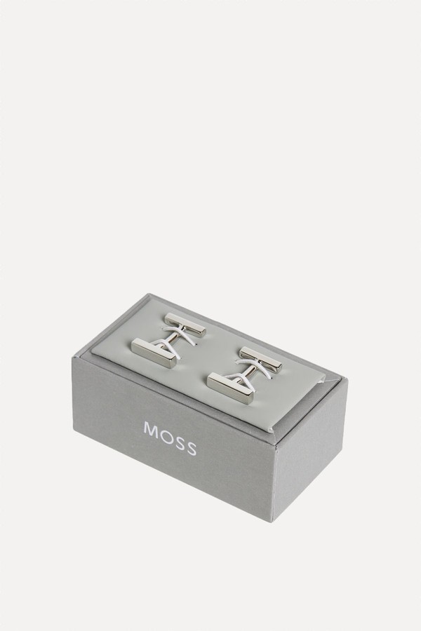 Brushed Silver Bar Cufflink from Moss