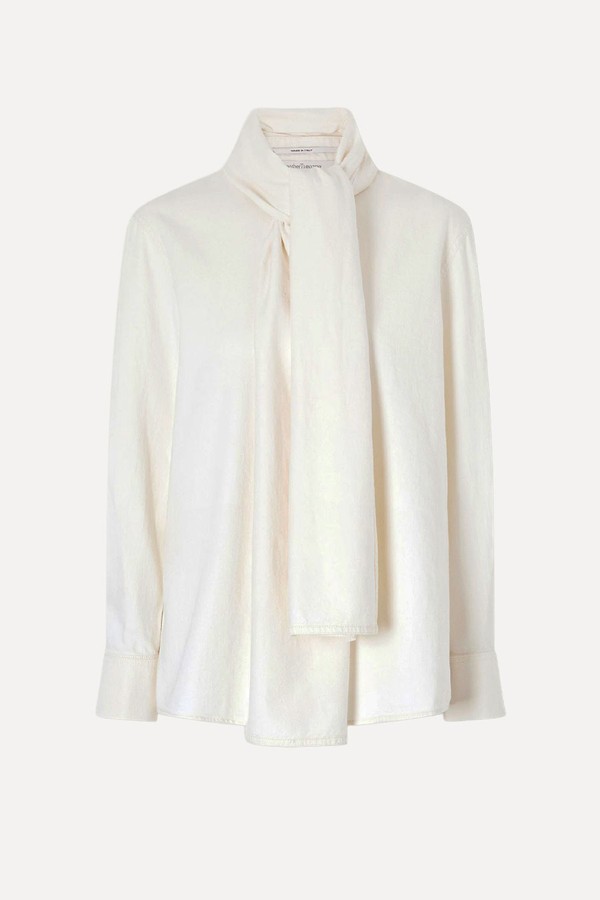 Pussy Bow Cotton Chambray Blouse from Another Tomorrow