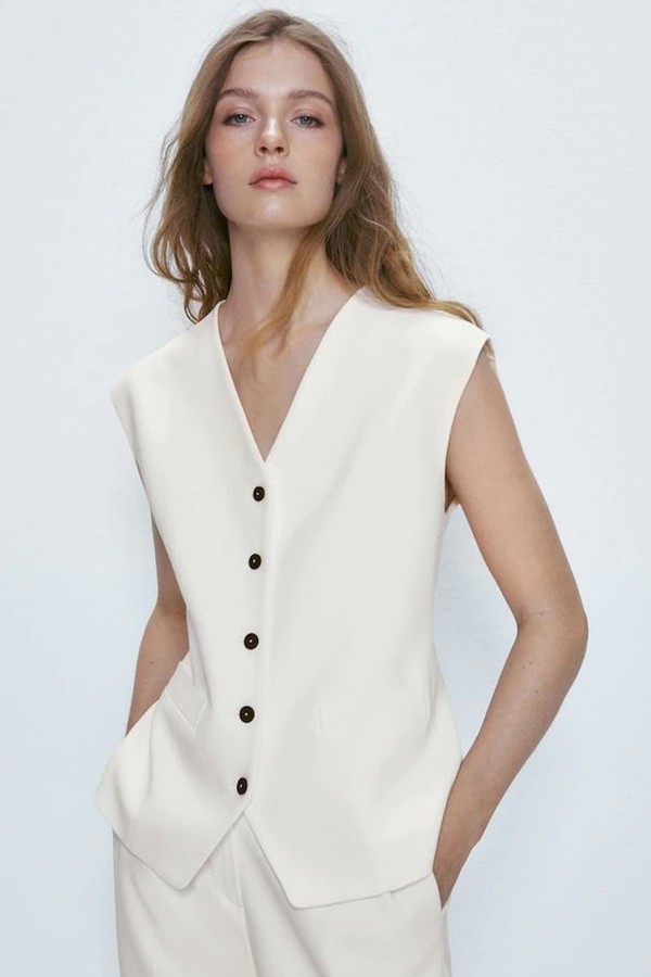 Crepe Vest With Contrast Buttons from Massimo Dutti
