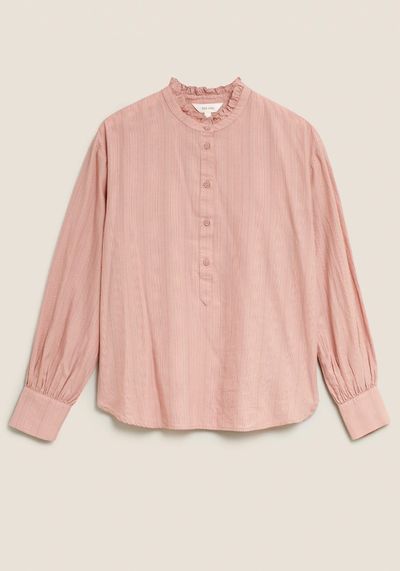 Pure Cotton Striped Collarless Shirt from Per Una