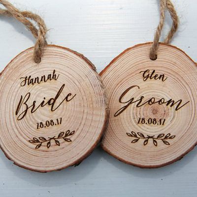 Personalised Bride and Groom Log Slices from TheWillowWorkshopUK