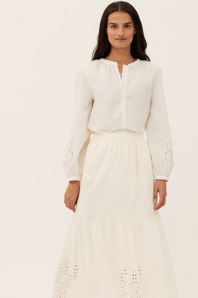 Pure Cotton Broderie Midi Tiered Skirt