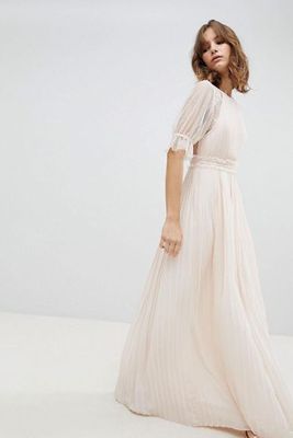Pleated Maxi Bridesmaid Dress With Spot Mesh Frill Detail from TFNC