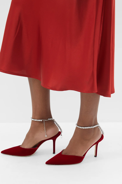 Saeda 85 Crystal-Strap Velvet Pumps from Jimmy Choo