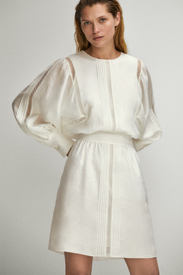 Short Linen Dress With Lace from Massimo Dutti
