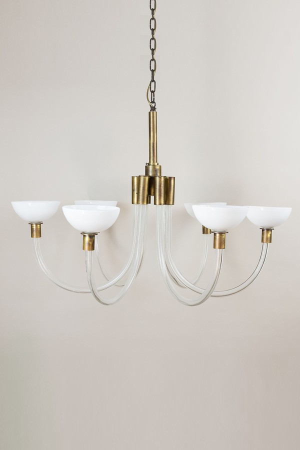 St George Street Glass & Brass Italian Chandelier from Lassco