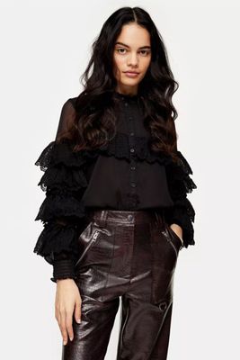 Black Ruffle Tiered Blouse