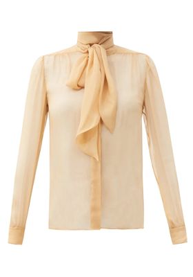  Pussy-Bow Silk Chiffon Blouse from Saint Laurent