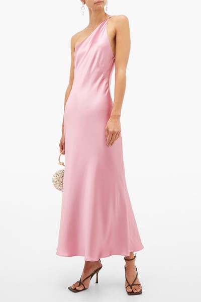 Roxy One-Shoulder Silk-Satin Dress from Galvan