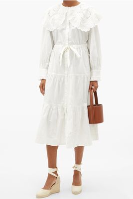 Marina Broderie-Anglaise Collar Cotton Shirt Dress from Sea