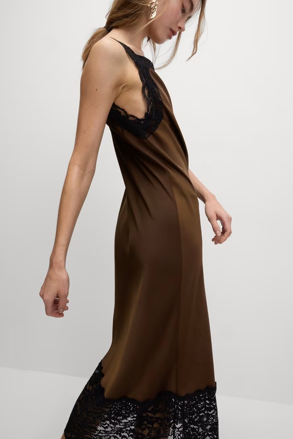 Satin Lace Square Neck Midaxi Slip Dress