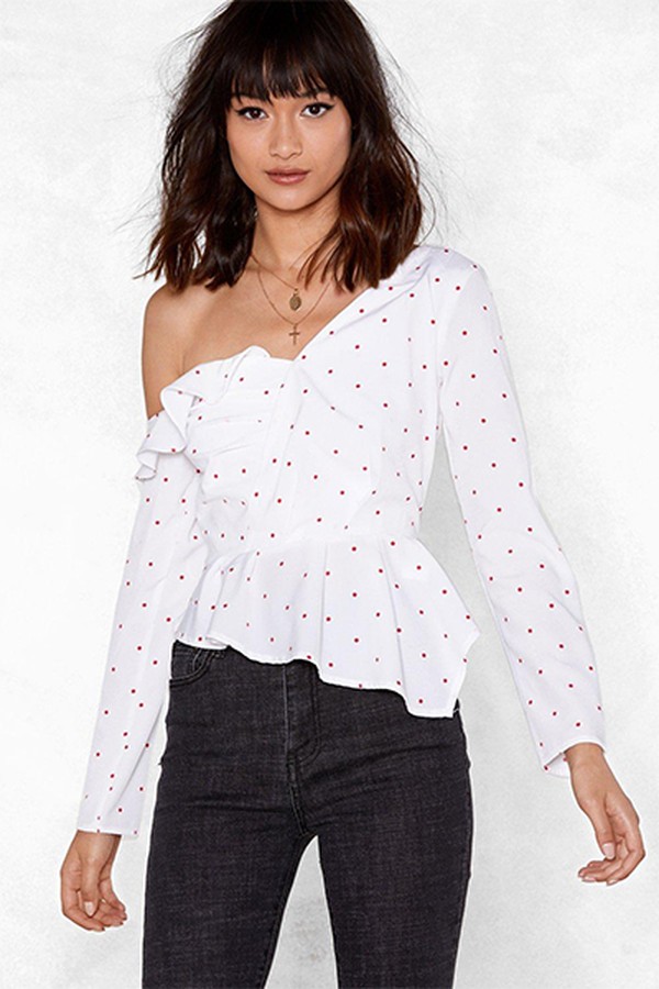 Ruffle Out Back Spotty Blouse