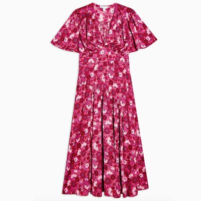 Willow Pink Floral Print Angel Sleeve Midi Dress