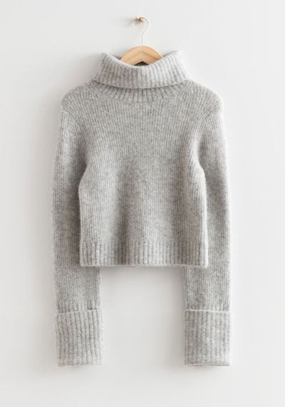 Fold-Up Cuff Turtleneck Jumper