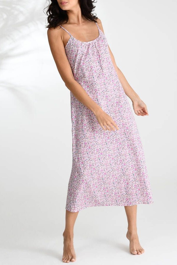 Long Slip Nightie In Pink & Purple Ditzy Print from Caro London