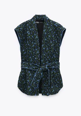 Quilted Floral Print Waistcoat