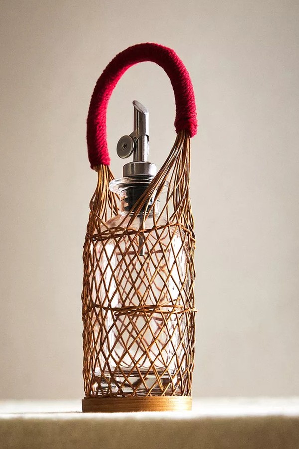 Glass Cruet With Rattan Basket from Zara