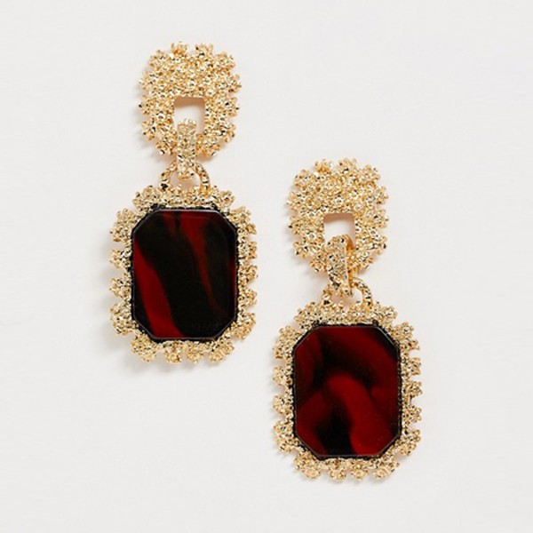 Drop Earrings With Textured Metal & Resin Stones from ASOS DESIGN
