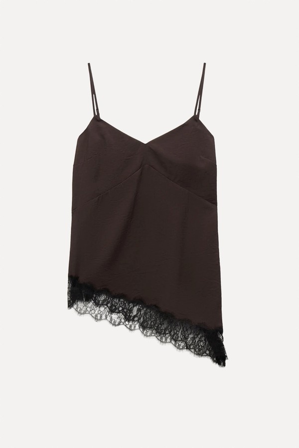 Marnie Asymmetric Lace Trim Cami