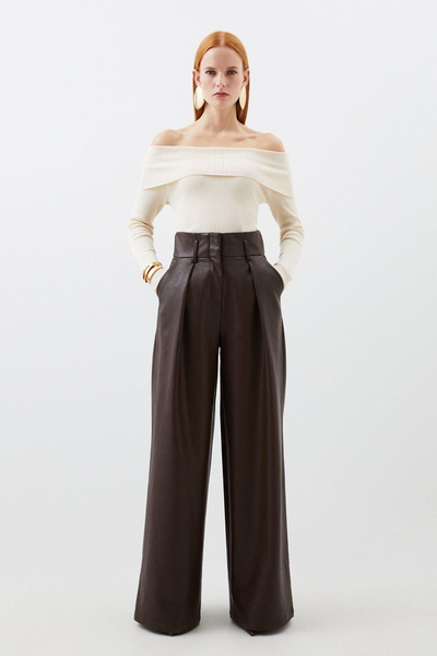 Faux Leather High Waisted Wide Leg Trousers from Karen Millen